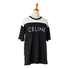 セリーヌ ロゴ スタッズ Tシャツ サイズ:XS ブラック ホワイト コットン メンズ CELINE 【中古】