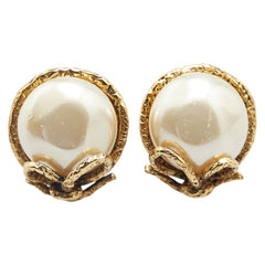 シャネル リボン モチーフ イヤリング ゴールド メッキ フェイクパール レディース CHANEL 【中古】