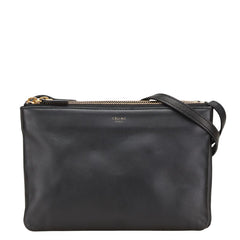 セリーヌ トリオ スモール 斜め掛け ショルダーバッグ ブラック レザー レディース CELINE 【中古】