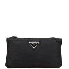 プラダ 三角ロゴプレート ポーチ ブラック ナイロン レディース PRADA 【中古】