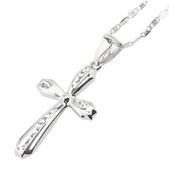 K14WG ホワイトゴールド クロス 十字架 モチーフ ペンダントネックレス レディース 【中古】