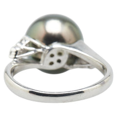 Pt900 プラチナ 黒蝶真珠12.1mm ダイヤ0.14ct リング 指輪 レディース 15号 【中古】