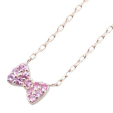 K10PG ピンクゴールド ピンクサファイア リボン モチーフ ペンダントネックレス レディース 【中古】