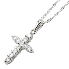 K18WG ホワイトゴールド ダイヤ クロス 十字架 モチーフ ペンダントネックレス レディース 【中古】
