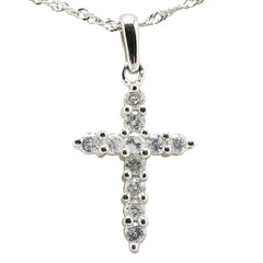 K18WG ホワイトゴールド ダイヤ クロス 十字架 モチーフ ペンダントネックレス レディース 【中古】