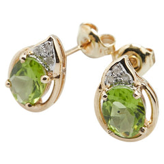 K14YG イエローゴールド ペリドット ダイヤ 雫 モチーフ スタッド ピアス レディース 【中古】