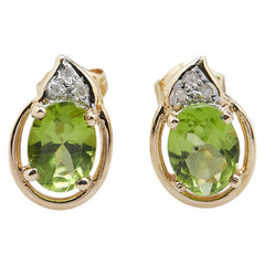 K14YG イエローゴールド ペリドット ダイヤ 雫 モチーフ スタッド ピアス レディース 【中古】