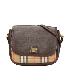 バーバリー ノバチェック シャドーホース ショルダーバッグ ベージュ ブラウン キャンバス レザー レディース BURBERRY 【中古】