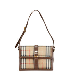 バーバリー ノバチェック シャドーホース ワンショルダーバッグ ベージュ ブラウン キャンバス レザー レディース BURBERRY 【中古】