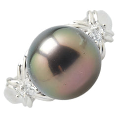 Pt900 プラチナ 黒蝶真珠11.5mm ダイヤ0.14ct 三越 リング 指輪 レディース 14号 【中古】