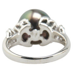 Pt900 プラチナ 黒蝶真珠11.5mm ダイヤ0.14ct 三越 リング 指輪 レディース 14号 【中古】