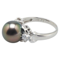 Pt900 プラチナ 黒蝶真珠11.5mm ダイヤ0.14ct 三越 リング 指輪 レディース 14号 【中古】