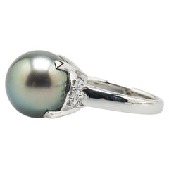 タサキ Pt900 プラチナ 黒蝶真珠12.4mm ダイヤ0.11ct リング 指輪 レディース TASAKI 12号 【中古】