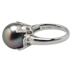タサキ Pt900 プラチナ 黒蝶真珠12.4mm ダイヤ0.11ct リング 指輪 レディース TASAKI 12号 【中古】