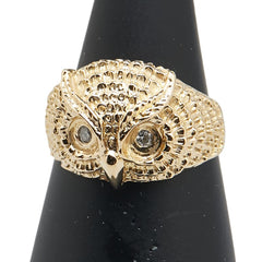 K18YG イエローゴールド ダイヤ0.06ct フクロウ 梟 モチーフ リング 指輪 レディース 14号 【中古】