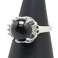 Pt900 プラチナ ブラックスターサファイア ダイヤ0.12ct リング 指輪 レディース 14.5号 【中古】