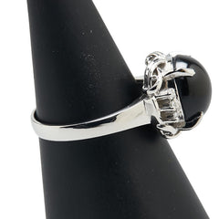 Pt900 プラチナ ブラックスターサファイア ダイヤ0.12ct リング 指輪 レディース 14.5号 【中古】