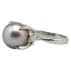 Pt900 プラチナ 黒蝶真珠12.5mm ダイヤ0.19ct リング 指輪 レディース 17号 【中古】