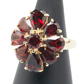 K18YG イエローゴールド ガーネット フラワー 花 モチーフ リング 指輪 レディース 15号 【中古】