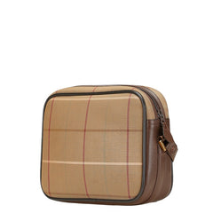 バーバリー チェック ショルダーバッグ カーキ ブラウン キャンバス レザー レディース BURBERRY 【中古】