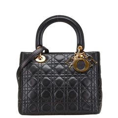 ディオール レディディオール カナージュ ハンドバッグ ショルダーバッグ 2WAY ブラック レザー レディース Dior 【中古】