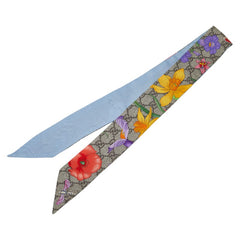 グッチ GGフローラ フラワー 花 蝶々 ネックボウ スカーフ ベージュ マルチカラー シルク レディース GUCCI 【中古】