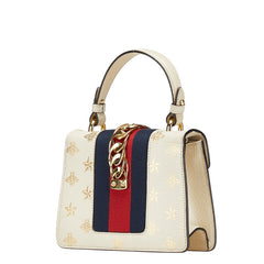 グッチ シルヴィ ビー スター ハンドバッグ ショルダーバッグ 2WAY 470270 ホワイト ゴールド レザー レディース GUCCI 【中古】