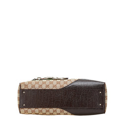 グッチ GGキャンバス ハスラービット ハンドバッグ 141503 ベージュ ブラウン キャンバス レザー レディース GUCCI 【中古】