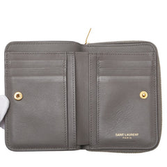 サンローラン YSL 二つ折り財布 コンパクトウォレット 532867 グレー レザー レディース SAINT LAURENT 【中古】