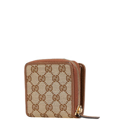グッチ GGキャンバス ラウンドファスナー 二つ折り財布 346056 ベージュ ブラウン キャンバス レザー レディース GUCCI 中古