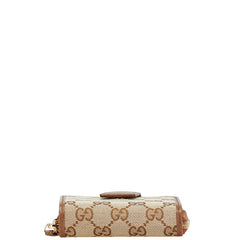 グッチ GGキャンバス ラウンドファスナー 二つ折り財布 346056 ベージュ ブラウン キャンバス レザー レディース GUCCI 中古