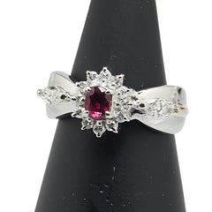 Pt900 プラチナ K18YG イエローゴールド コンビ ルビー0.43ct ダイヤ0.46ct リング 指輪 レディース 9.5号 【中古】