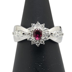 Pt900 プラチナ K18YG イエローゴールド コンビ ルビー0.43ct ダイヤ0.46ct リング 指輪 レディース 9.5号 【中古】