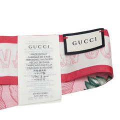 グッチ フラワー 花柄 ネックボウ スカーフ 631432 ピンク マルチカラー シルク レディース GUCCI 【中古】