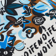 フェンディ マキシラッピー 花 フラワー モチーフ スカーフ FXT021 ホワイト ブルー シルク レディース FENDI 【中古】