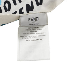 フェンディ マキシラッピー 花 フラワー モチーフ スカーフ FXT021 ホワイト ブルー シルク レディース FENDI 【中古】