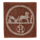 エルメス Hロゴ 馬車 ハンドタオル ハンカチ ブラウン シルク コットン レディース HERMES 【中古】
