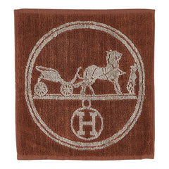 エルメス Hロゴ 馬車 ハンドタオル ハンカチ ブラウン シルク コットン レディース HERMES 【中古】