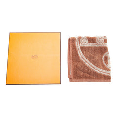 エルメス Hロゴ 馬車 ハンドタオル ハンカチ ブラウン シルク コットン レディース HERMES 【中古】