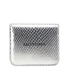 バレンシアガ キャッシュ 型押し 二つ折り財布 コンパクトウォレット 594216 シルバー レザー レディース BALENCIAGA 【中古】
