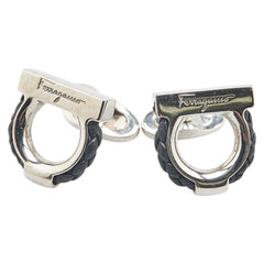 サルヴァトーレフェラガモ ガンチーニ カフス シルバー ブラック メタル レザー メンズ Salvatore Ferragamo 【中古】