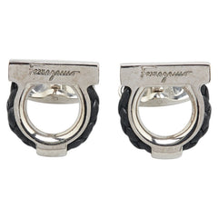 サルヴァトーレフェラガモ ガンチーニ カフス シルバー ブラック メタル レザー メンズ Salvatore Ferragamo 【中古】