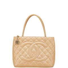 シャネル ココマーク マトラッセ 復刻トート ショルダーバッグ ベージュ キャビアスキン レディース CHANEL 【中古】