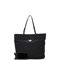 プラダ 三角ロゴプレート ハンドバッグ ブラック サテン レディース PRADA 【中古】