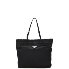 プラダ 三角ロゴプレート ハンドバッグ ブラック サテン レディース PRADA 【中古】