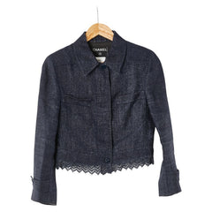 シャネル ココマークボタン レース ジャケット サイズ:38 P17259V09669 インディゴブルー リネン レディース CHANEL 【中古】