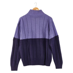 エルメス バイカラー ニット セーター モックネック サイズ:M ライトパープル ネイビー シルク メンズ HERMES 【中古】