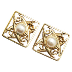 シャネル ヴィンテージ ココマーク ひし形 イヤリング ゴールド メッキ フェイクパール レディース CHANEL 【中古】