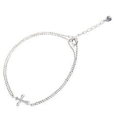 K18WG ホワイトゴールド クロス 十字架 モチーフ ブレスレット レディース 【中古】