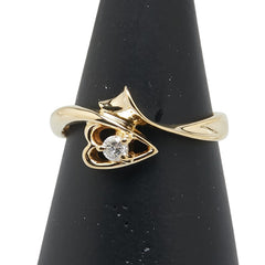 K18YG イエローゴールド ダイヤ0.08ct ハート モチーフ リング 指輪 レディース 12.5号 【中古】